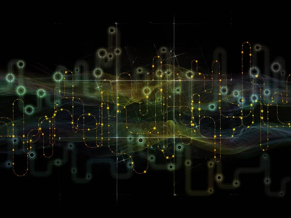 Connected World series. Graphic composition of network diagrams , hi-tech symbols and fractal patterns  for designs on  modern technology, education and computer communications