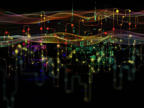 Connected World series. Graphic composition of network diagrams , hi-tech symbols and fractal patterns  for designs on  modern technology, education and computer communications