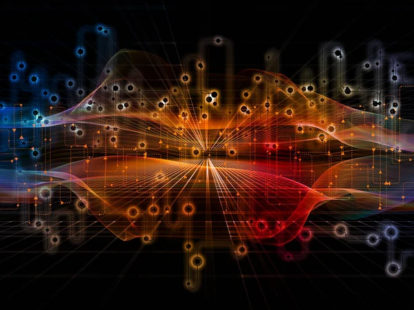 Bağlı dünya serisi. Ağ diyagramları, yüksek teknoloji semboller ve fraktal desenleri modern teknoloji, eğitim ve bilgisayar iletişim projeler için soyut kompozisyon
