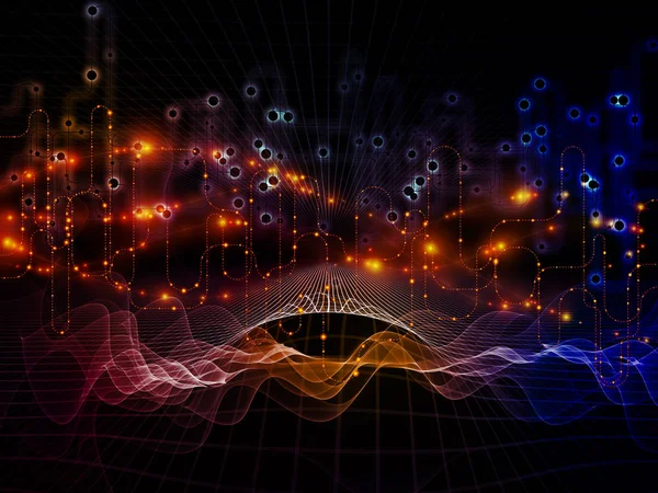 Bağlı dünya serisi. Ağ diyagramları, yüksek teknoloji semboller ve fraktal desenleri modern teknoloji, eğitim ve bilgisayar iletişim projeler için uygun aranjman