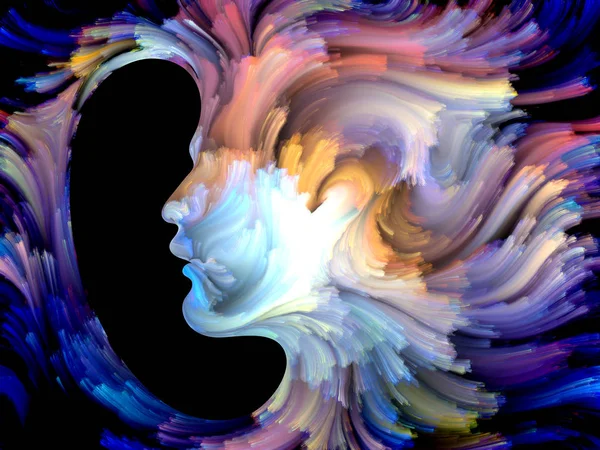 Boya serisi yüz. Sanat, hayal gücü, yaratıcılık ve feminizm mecazi ilişkisi ile renkli insan portre bileşimi