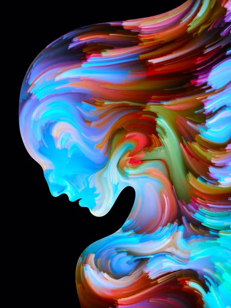 Boya serisi yüz. Sanat, hayal gücü, yaratıcılık ve feminizm konusunda renkli insan portre bileşimi