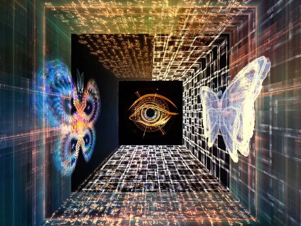 Tanrı numaralarını kaydetmek ve kelebekler serisi. 3D göz, kelebekler ve düşünme, din ve metafizik konusunda matematiksel formüller simgesinin resmi