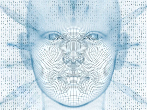 3D render - zihin alan serisi. Arka plan tasarım başkanı tel kafes yapay zeka, bilim ve teknoloji konusunda insan modeli ve fraktal patters