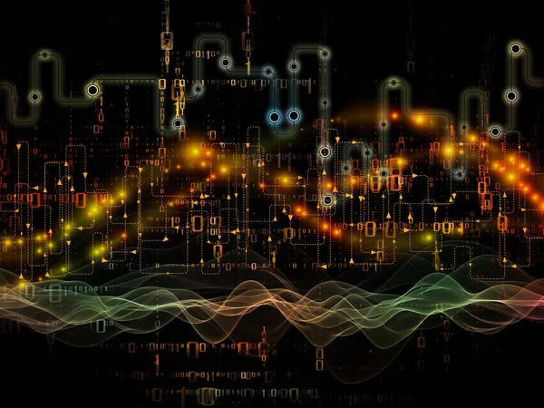 Bağlı dünya serisi. Ağ diyagramları, yüksek teknoloji sembolleri ve fraktal desenleri modern teknoloji, eğitim ve bilgisayar iletişim konusunda