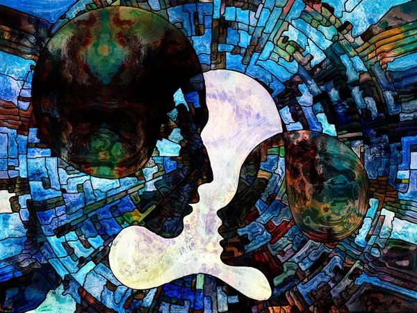 Stained Glass Forever Series Adult Child Profiles Divided Merged Mosaic — Stock Photo, Image