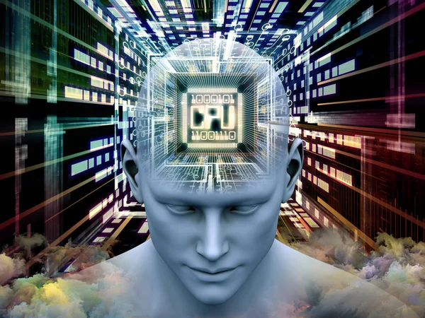 Серия Mind Processor Иллюстрация Головы Человека Перспективе Тему Искусственного Интеллекта — стоковое фото