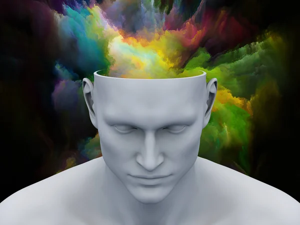 Mind Fog. 3D illustration of human head with colorful fractal clouds for subjects on art, psychology, creativity, imagination and dreams.