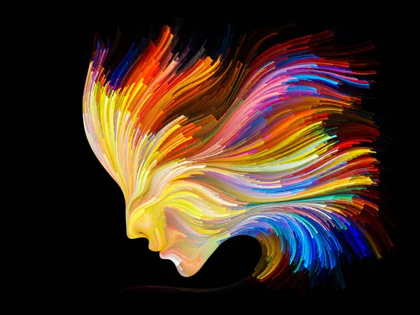 Face Color Series Arrangement Human Profile Colorful Lines Moving Paint — Stock Photo, Image