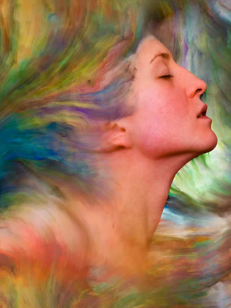 Onun Dünya serisi. Tasarım projeleri için fon olarak hizmet verecek kadın portre ile canlı boya erimiş yapılmış duygular, duygular, iç dünya, yaratıcılık ve hayal gücü ile ilgili