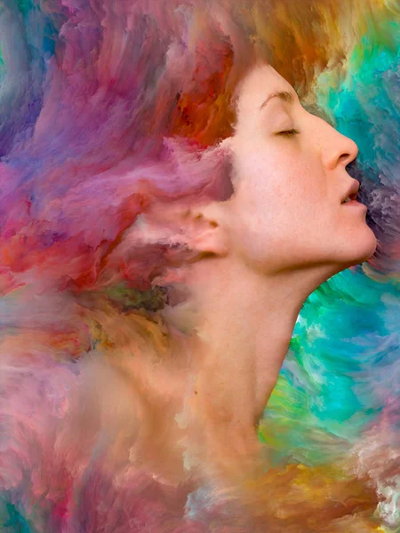 Her World Series Design Made Female Portrait Fused Vibrant Paint — Stock Photo, Image