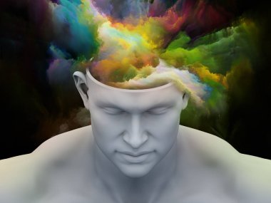Zihin sis. renkli fraktal bulutlar ile insan kafası 3D çizim sanat, psikoloji, yaratıcılık, hayal ve Düşler konularda için.