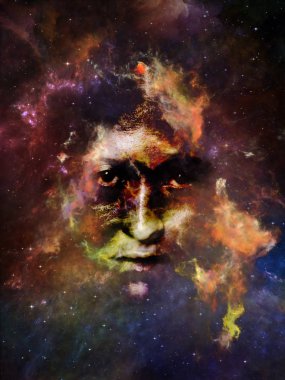 Sizin serisi Bulutsusu. Algı, hayal gücü, iç dünya ve insan aklının konusunda kadın portre ve boşluk bulutsu soyut tasarım yapılmış