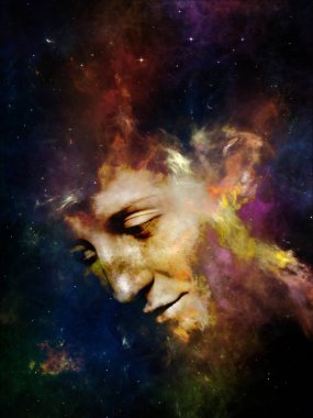 Sizin serisi Bulutsusu. Algı, hayal gücü, iç dünya ve insan aklının konusunda kadın portre ve boşluk bulutsu soyut tasarım yapılmış