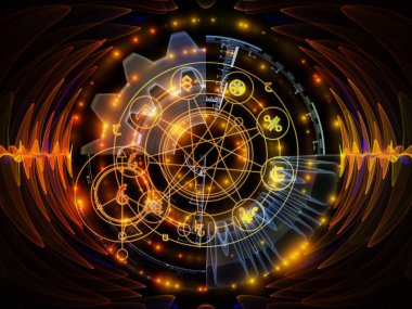 Astral Glow serisi. Kutsal geometri çizgilerinden, astroloji sembollerinden ve maneviyat, sihir ve mistisizm konularındaki ışıklardan oluşan soyut tasarım.
