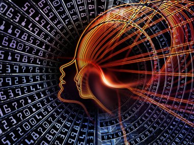 Adam ve numaraları serisi. Kompozisyon sembolik insan profili ve basamak bir fon olarak bilim, bilgi teknolojileri ve eğitim projeleri için uygun