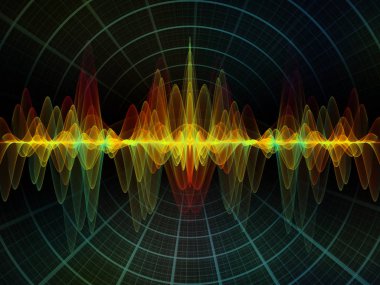 Dalga fonksiyonu serisi. Renkli sinüs titreşimler kompozisyon, ışık ve fraktal elemanları ses ekolayzer, mecazi ilişkisi ile müzik spektrum ve kuantum olasılık