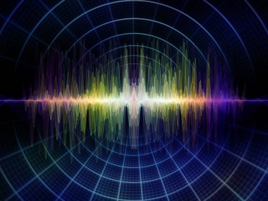 Dalga fonksiyonu serisi. Renkli sinüs titreşimler kompozisyon, ışık ve fraktal elemanları ses ekolayzer, mecazi ilişkisi ile müzik spektrum ve kuantum olasılık