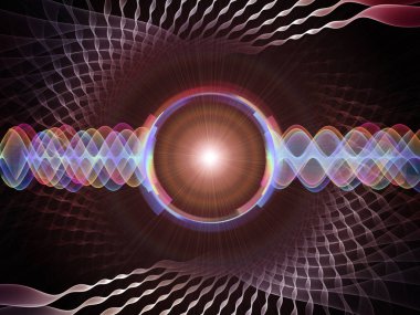 Dalga fonksiyonu serisi. Renkli sinüs titreşimler kompozisyon, ışık ve fraktal elemanları ses ekolayzer, mecazi ilişkisi ile müzik spektrum ve kuantum olasılık