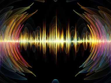 Dalga Fonksiyonu serisi. Ses eşitleyici, müzik spektrumu ve kuantum olasılığıyla ilgili projeler için arkaplan görevi görecek renkli sinüs titreşimleri, ışık ve fraktal elementlerden oluşan tasarım