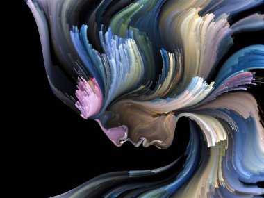 Renk serisinin yüzü. İnsan profilinin düzenlenmesi ve yaratıcılık, tasarım, iç dünya, insan doğası ve sanatsal ruh konularında renkli çizgiler