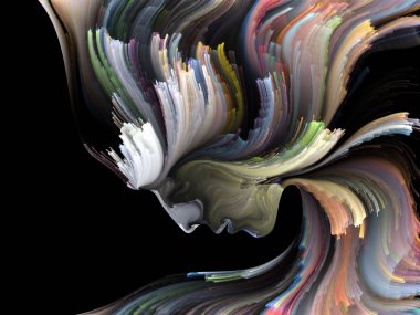 Renk serisinin yüzü. İnsan profilinin düzenlenmesi ve yaratıcılık, tasarım, iç dünya, insan doğası ve sanatsal ruh konularında renkli çizgiler