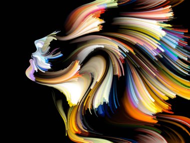 Renk serisinin yüzü. Yaratıcılık, tasarım, iç dünya, insan doğası ve sanatsal ruh projeleri için uygun bir zemin olarak insan profili ve renkli renkli boya çizgileri.