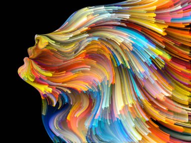 Yüz renk serisi. İnsan profili ve boya bir kavramı mecaz yaratıcılık, tasarım, iç dünya, insan doğası ve sanatsal ruhu konuda hareketli renkli çizgiler yaratıcı düzenleme