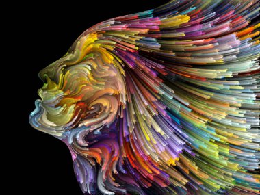 Yüz renk serisi. Tasarım insan profili ve boya bir metafor olarak yaratıcılık, tasarım, iç dünya, içgüdü ve sanatsal ruh konusunda hareketli renkli çizgiler oluşur