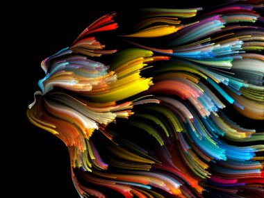 Yüz renk serisi. Tasarım insan profili ve boya bir metafor olarak yaratıcılık, tasarım, iç dünya, içgüdü ve sanatsal ruh konusunda hareketli renkli çizgiler oluşur