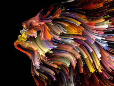 Yüz renk serisi. Tasarım insan profili ve boya bir metafor olarak yaratıcılık, tasarım, iç dünya, içgüdü ve sanatsal ruh konusunda hareketli renkli çizgiler oluşur