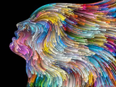 Yüz renk serisi. Zemin insan profili ve yaratıcılık, tasarım, iç dünya, içgüdü ve sanatsal ruh konusunda boya hareketli renkli çizgiler