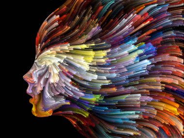 Yüz renk serisi. Zemin insan profili ve yaratıcılık, tasarım, iç dünya, insan doğası ve sanatsal ruhu projelerinde kullanmak için boya hareketli renkli çizgiler oluşur