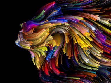 Yüz renk serisi. İnsan profili ve boya bir kavramı mecaz yaratıcılık, tasarım, iç dünya, insan doğası ve sanatsal ruhu konuda hareketli renkli çizgiler yaratıcı düzenleme