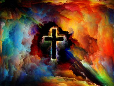 Symbol of Holy Cross in fractal paint on the subject of modern art, Christianity, religion, faith and inner world. Custom background series. clipart