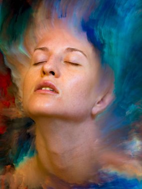 Dünya serisi. Duygular, duygular, iç dünya, yaratıcılık ve hayal gücü konularında kadın portresi ile birleştirilmiş yaratıcı bir düzenleme.