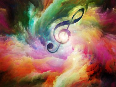 Girdap renkli boya inşaat üstünde sanat, ilham, yaratıcılık, ses performansı ve klasik müzik için zemin olarak tiz nota anahtarı simge. Özel arka plan serisi.