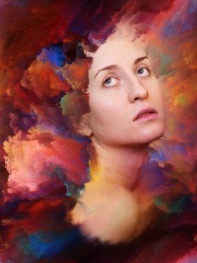 Dış serinin içinde. Duygular, duygular, iç dünya, yaratıcılık ve hayal gücü konularında kadın portresiyle birleştirilmiş sanatsal soyutlama.