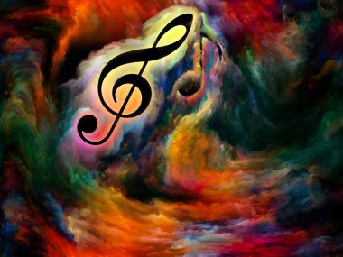 Tiz nota anahtarı sembol ve girdap renkli boya inşaat üstünde sanat, ilham, yaratıcılık, ses performansı ve klasik müzik için zemin olarak bir not. Özel arka plan serisi.