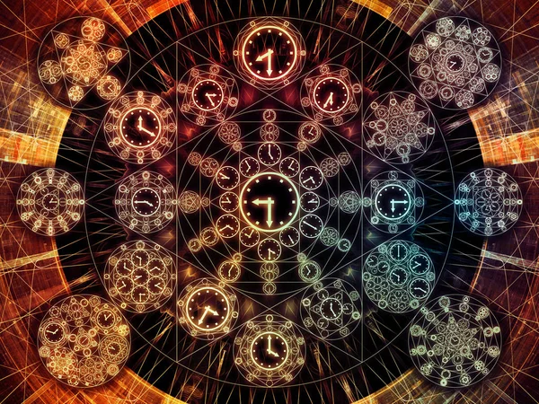 時系列の円 時計のシンボルと科学 予測のプロジェクトに適した背景としてフラクタルの要素の組成 — ストック写真