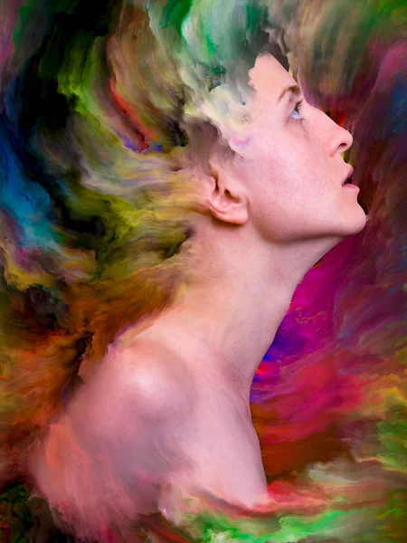 Her World Series Design Made Female Portrait Fused Vibrant Paint — Stock Photo, Image