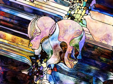 Vitray sonsuza dek serisi. Tasarım, yaratıcılık ve hayal gücü bir insan profili, simge ve renk desen için tasarlamak zemin çalışır