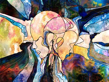 Lekeli Glass Forever serisi. Tasarım, yaratıcılık ve hayal gücü konularındaki insan profilleri, sembolleri ve renk kalıplarından oluşan soyut tasarım