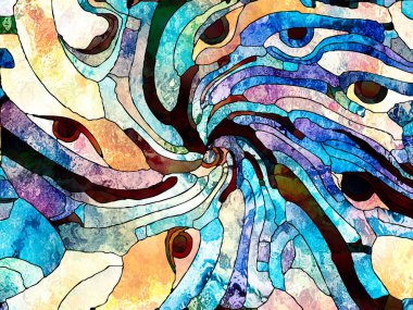 Vitray sonsuza dek serisi. Renk parçaları, şekil desen ve tasarım ve sanat, Uzay Bölümü konu için semboller grafik bileşimi