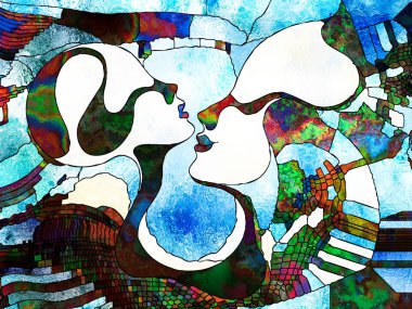 Lekeli Glass Forever serisi. Sanat, uzay bölünmesi ve tasarım ile mecazi ilişkisi olan renk parçaları, şekil desenleri ve sembollerin bileşimi