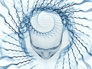 3D render - zihin alan serisi. Görsel olarak çekici zemin tel kafes insan modeli başkanı yaptı ve inşaat üstünde yapay zeka, bilim ve teknoloji için fraktal patters