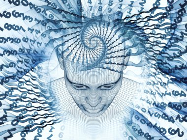 3D render - zihin alan serisi. Tel kafes insan modeli ve fraktal patters yapay zeka, bilim ve teknoloji projeleri için uygun bir zemin olarak başkanı bileşimi