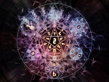 Sayısal bağlantı serisi. Büyü, matematik ve gizli işler için sayı ve fraktal geometri sembollerin görsel açıdan hoş kompozisyon