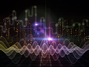 Bağlı dünya serisi. Ağ diyagramları, yüksek teknoloji semboller ve fraktal desenleri modern teknoloji, eğitim ve bilgisayar iletişim konusunda yapılmış soyut tasarım