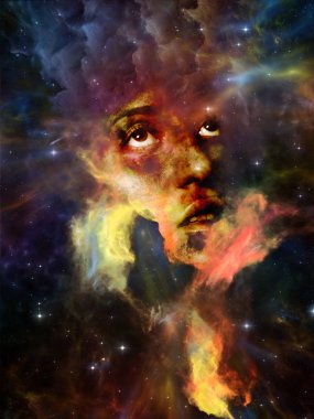 Sizin serisi Bulutsusu. Algı, hayal gücü, iç dünya ve insan aklının konusunda kadın portre ve boşluk bulutsu etkileşimi